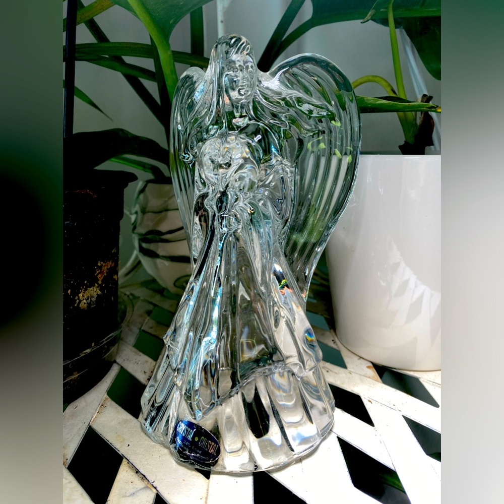 CRYSTAL LEAD ANGEL CANDLEHOLDER